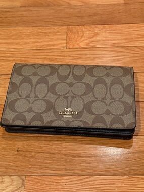 Coach Monogram Continental Wallet in Brown and Black